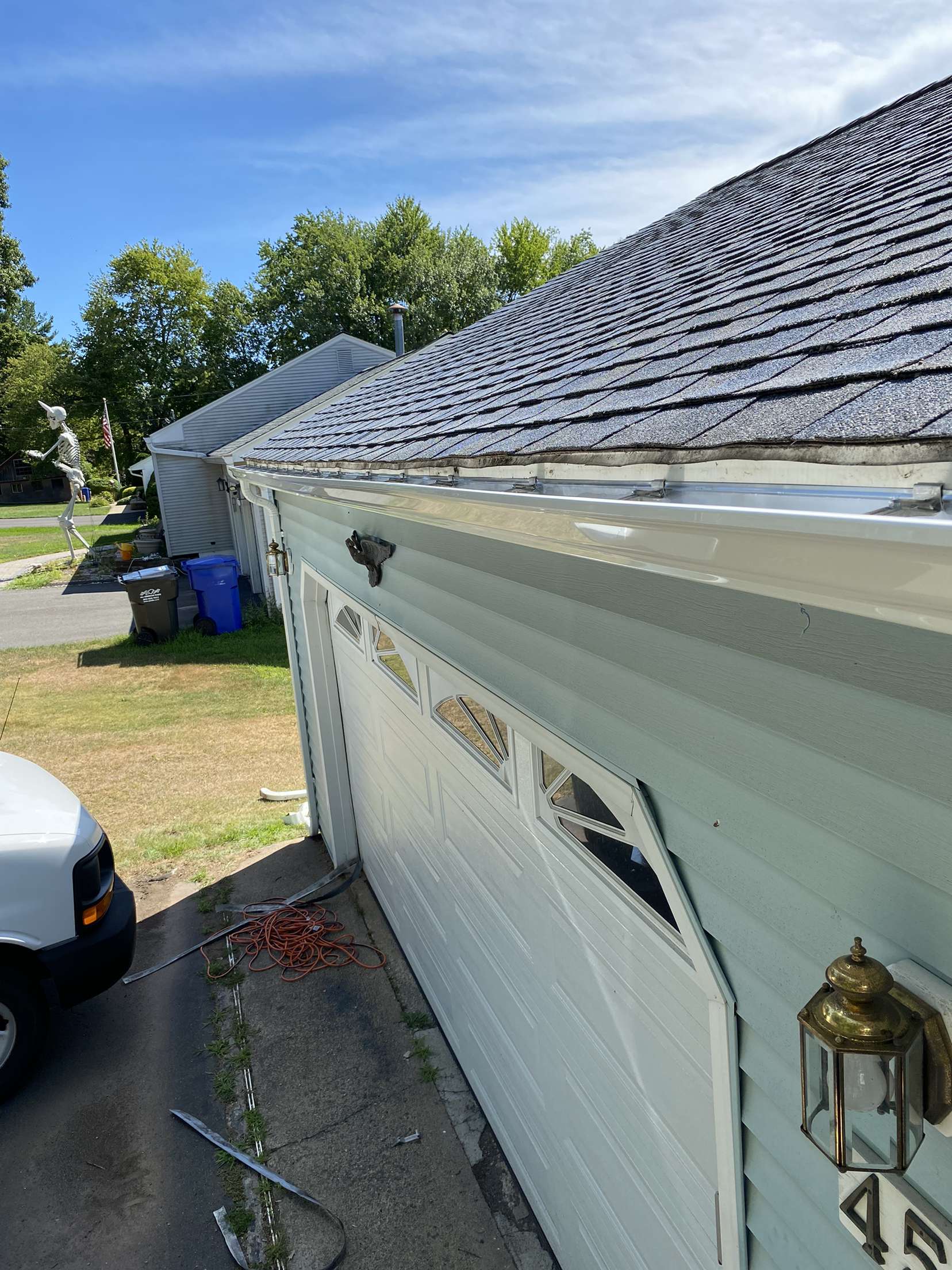 Westfield, MA garage fitted with brand new K-style gutters.