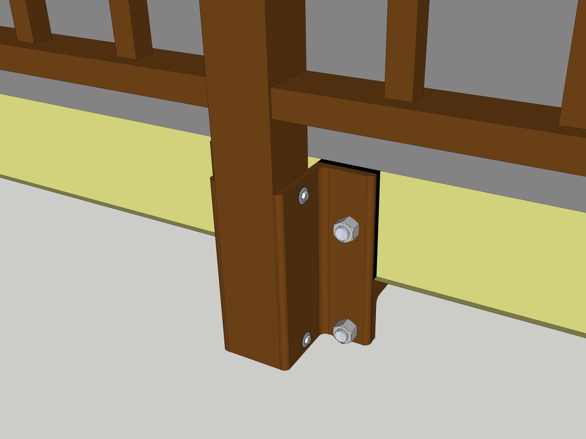Side mount aluminum railing post attached to the edge of a concrete balcony