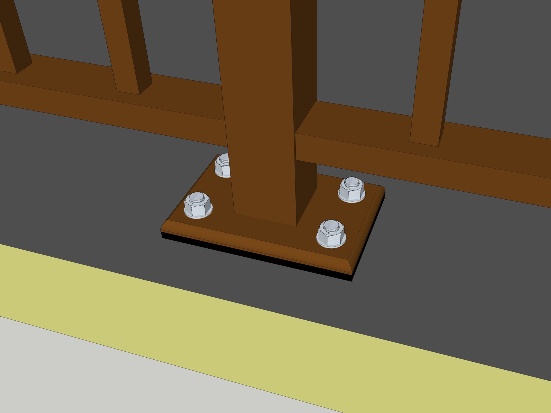Surface mount aluminum railing post with base plate fastened to a concrete balcony
