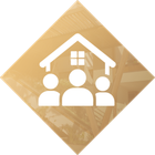 An isometric icon of a building sitting on top of a table.