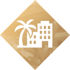 An isometric icon of a building sitting on top of a table.