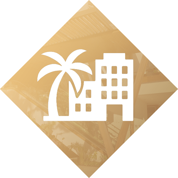An isometric icon of a building sitting on top of a table.