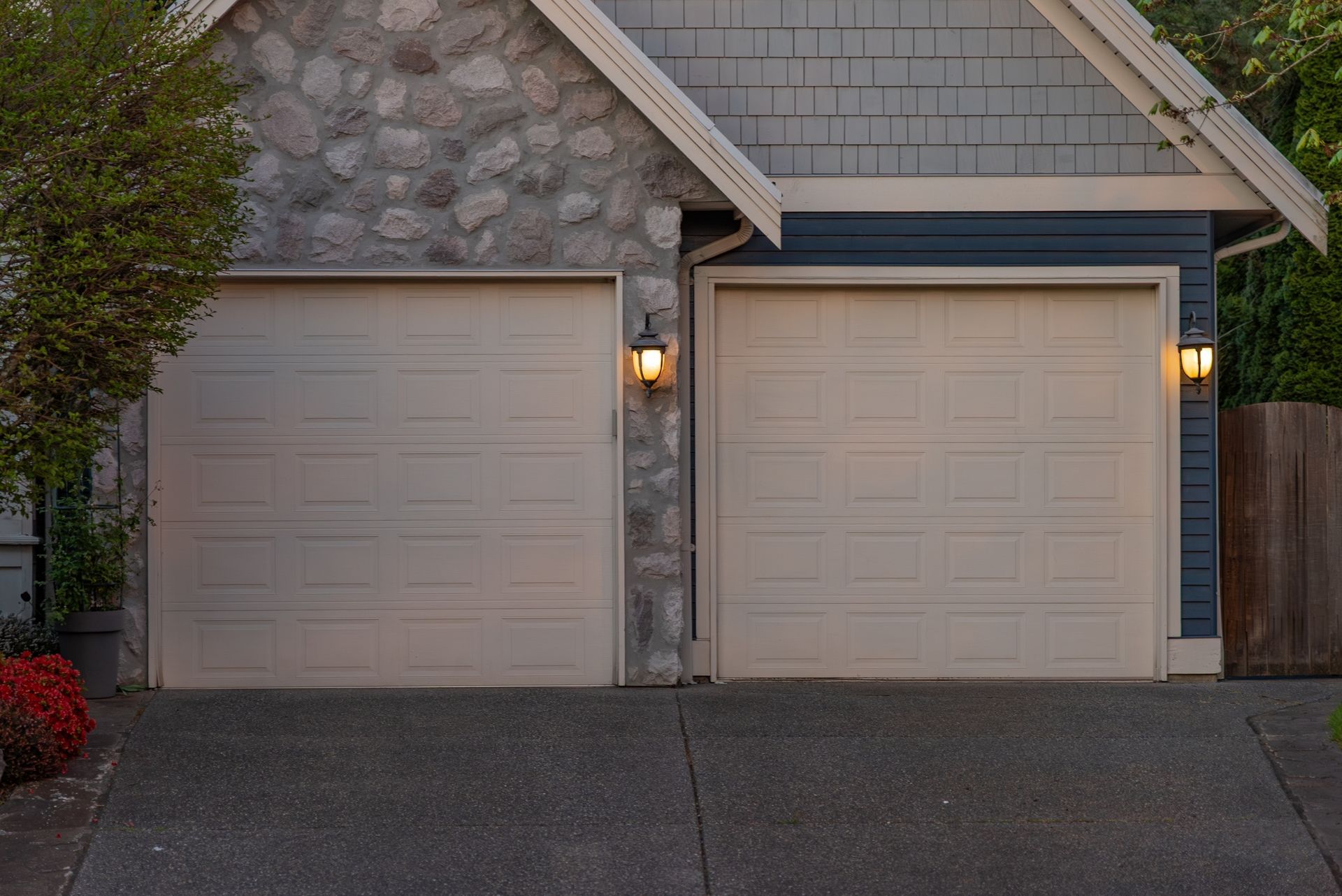 A house with a secured garage door.