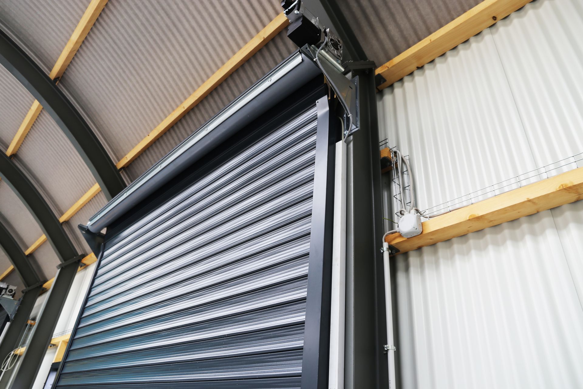 Close up of a commercial overhead garage door.