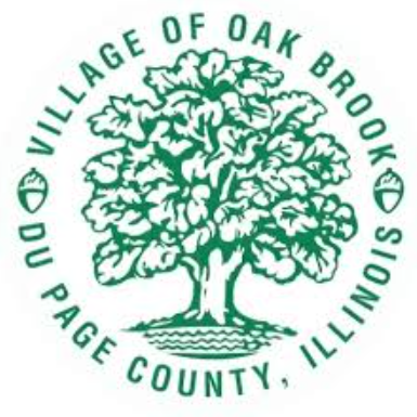 The green circular seal of the Village of Oak Brook, Du Page County, Illinois, featuring an oak tree and two acorns.