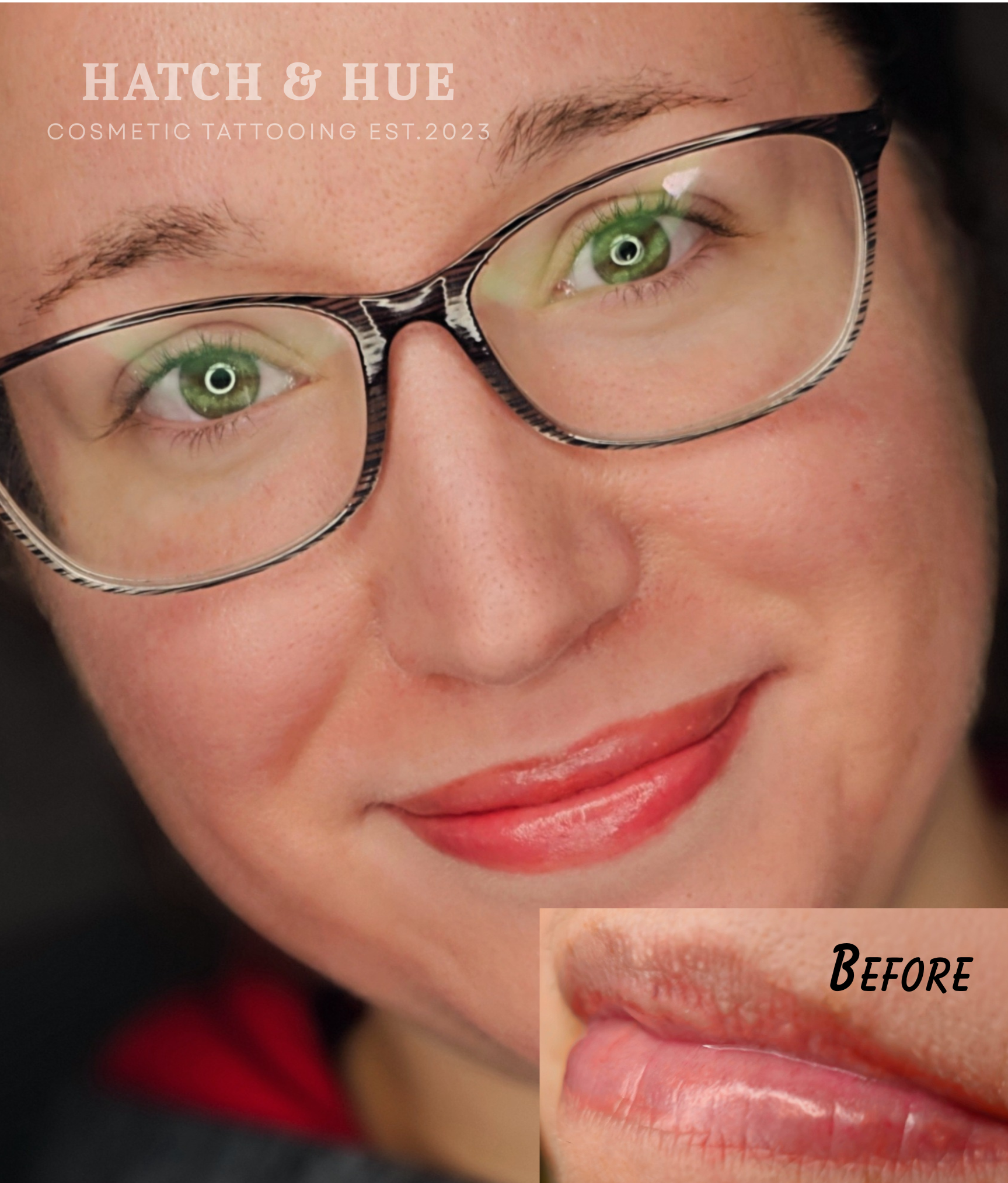 Woman with glasses, tinted lips, and