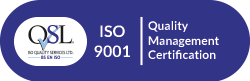 A blue sign that says iso 9001 quality management certification