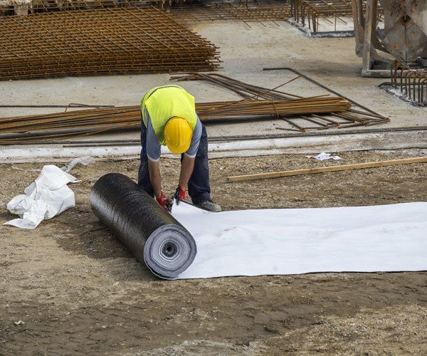 Operaio con materiali per impermeabilizzazione