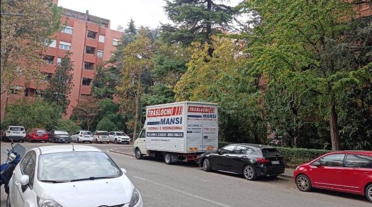 un camion bianco è parcheggiato sul lato della strada