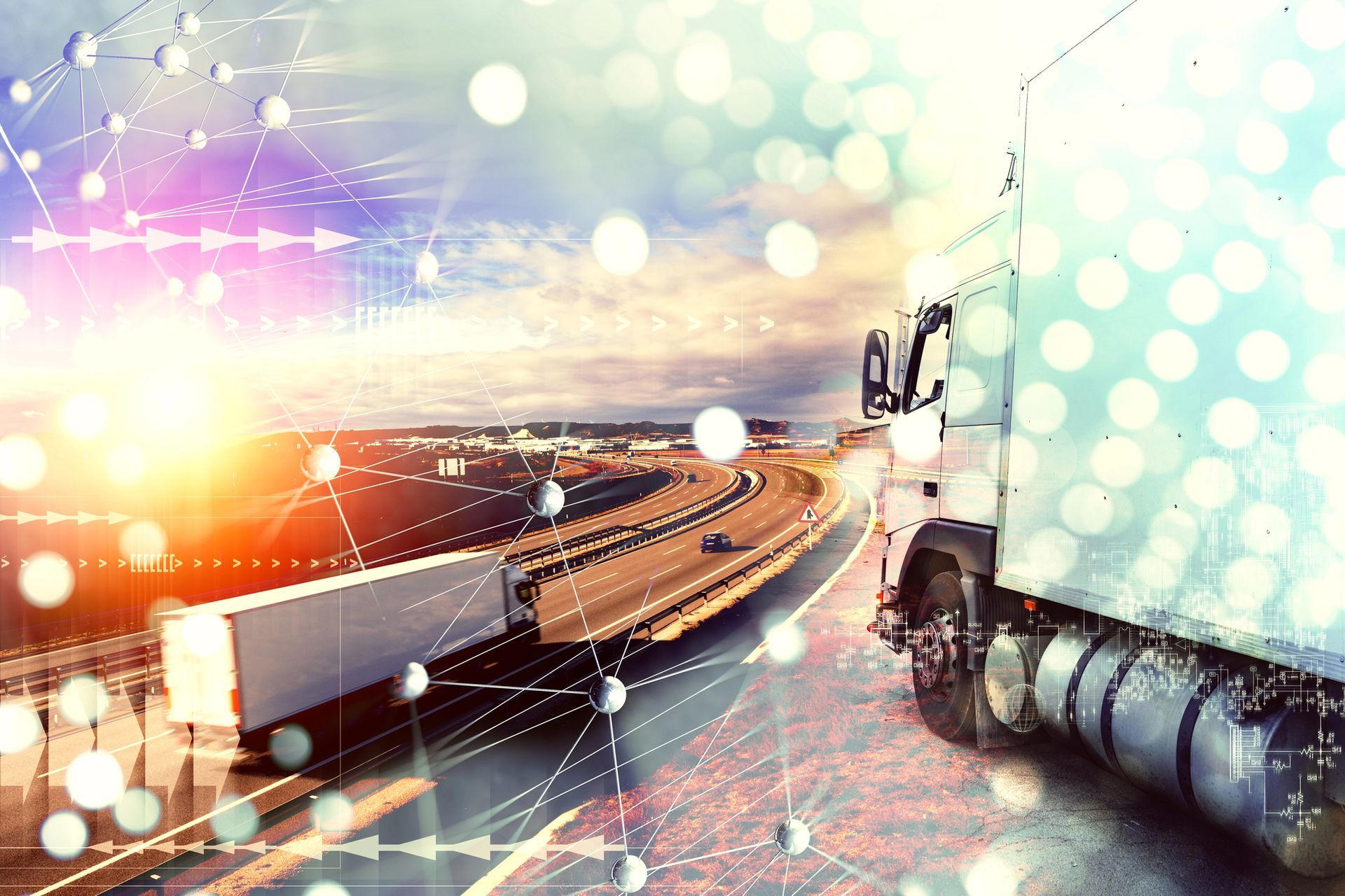 un camion percorre una strada accanto a una mappa del mondo.