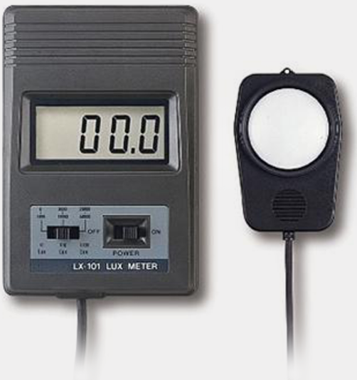 Digital lux meter showing a display of