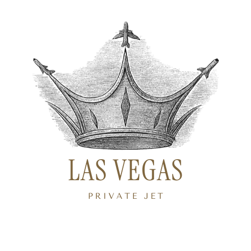 Las Vegas Private Jet logo featuring a crown with three airplanes flying around it.