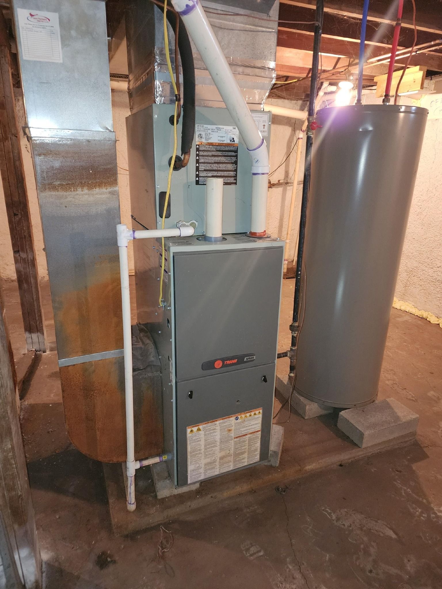 A person connecting gauges to an AC unit for maintenance. Focus is on the gauges, hoses, and AC unit.