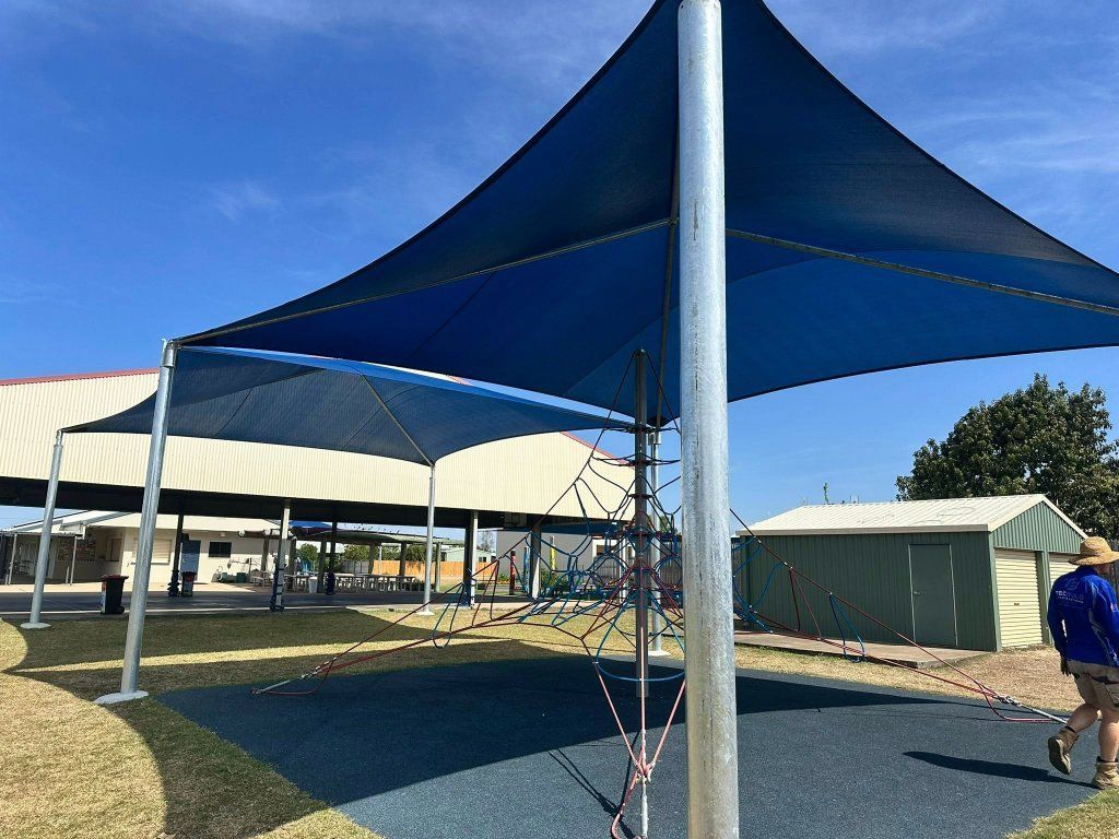 Blue Shade Over Outdoor Area — Professional Shade Sail Installation in Maroochydore, QLD