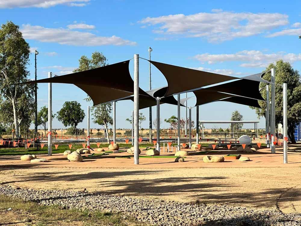 Activity Area with Shade Sails Installed — Professional Shade Sail Installation in Garbutt, QLD