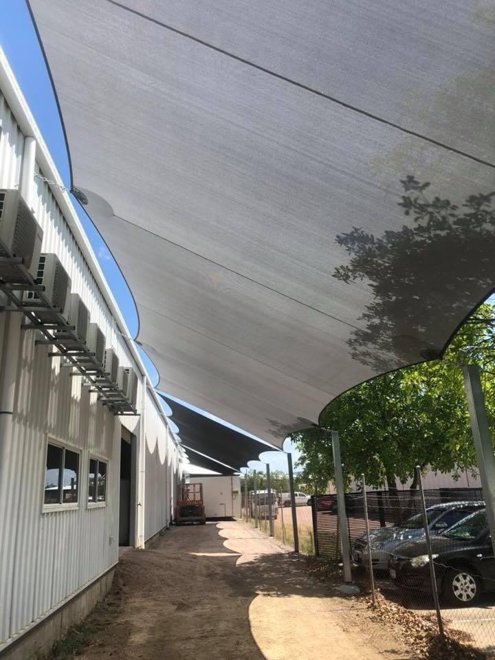 Back of a Business Facility Installed with Shade Sail — Professional Shade Sail Installation in Mount Isa, QLD