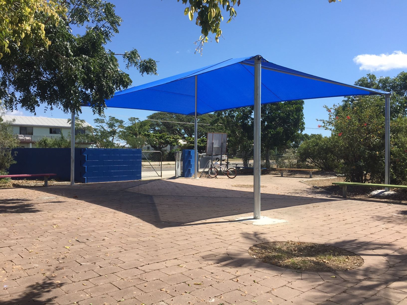 Blue Large Waterproof Shade — Professional Shade Sail Installation in North Queensland, QLD