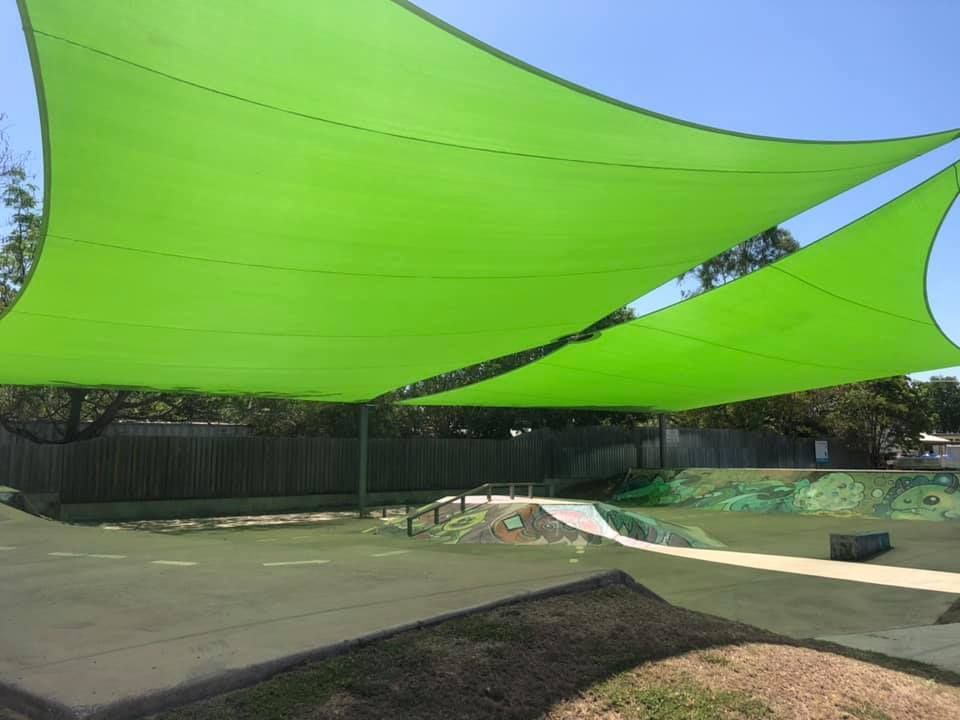 Green Shade Sails for a Skatepark — Professional Shade Sail Installation in Ayr, QLD