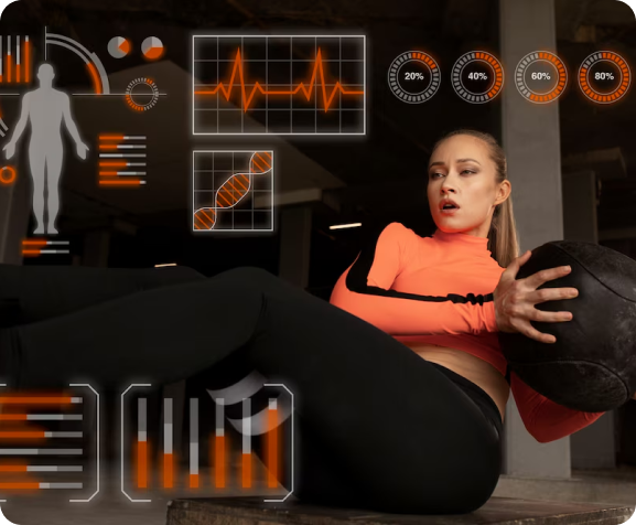 A woman is doing exercises with a medicine ball