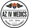 The logo for az iv medics is a circle with wings on it.