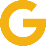 The letter g is in a yellow circle on a white background.