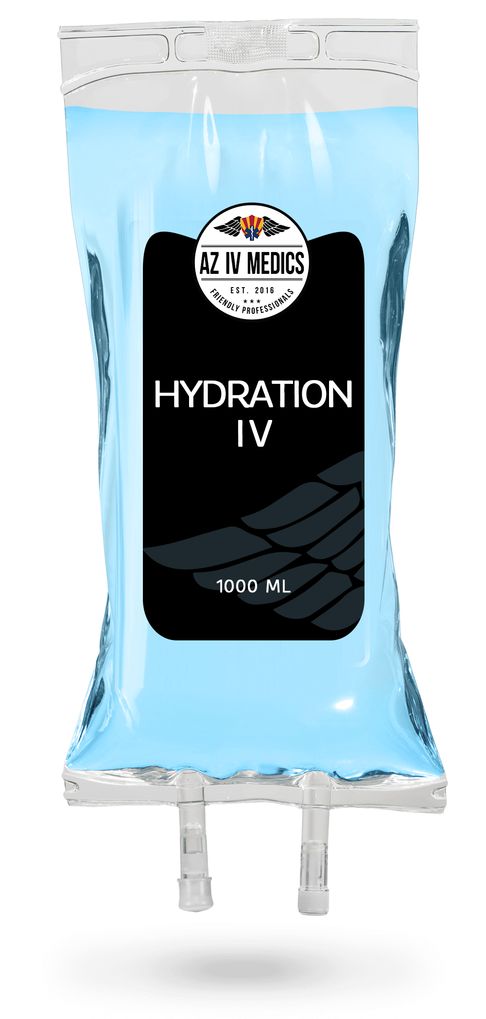 A bag of hydration iv is shown on a white background.