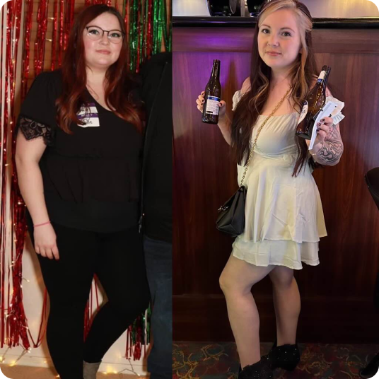 Two women standing next to each other holding bottles of beer