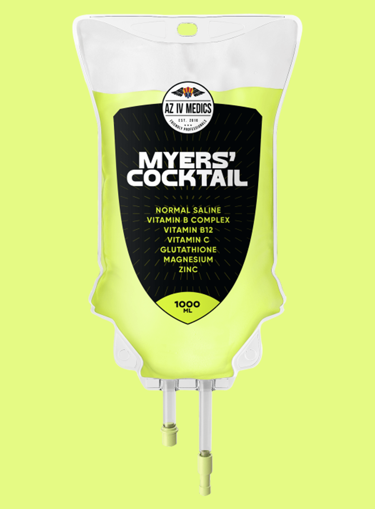 A bag of myers ' cocktail on a yellow background