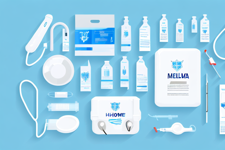 There are many different types of medical equipment on a blue background.