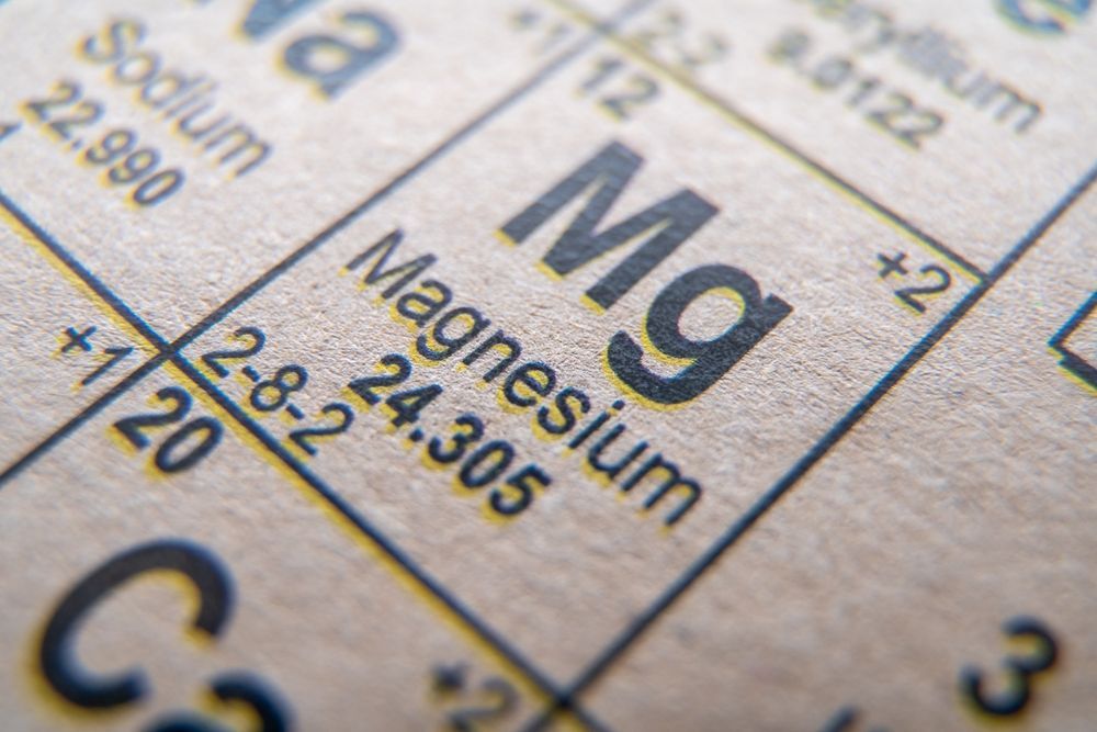 A close up of a periodic table showing the chemical element magnesium.