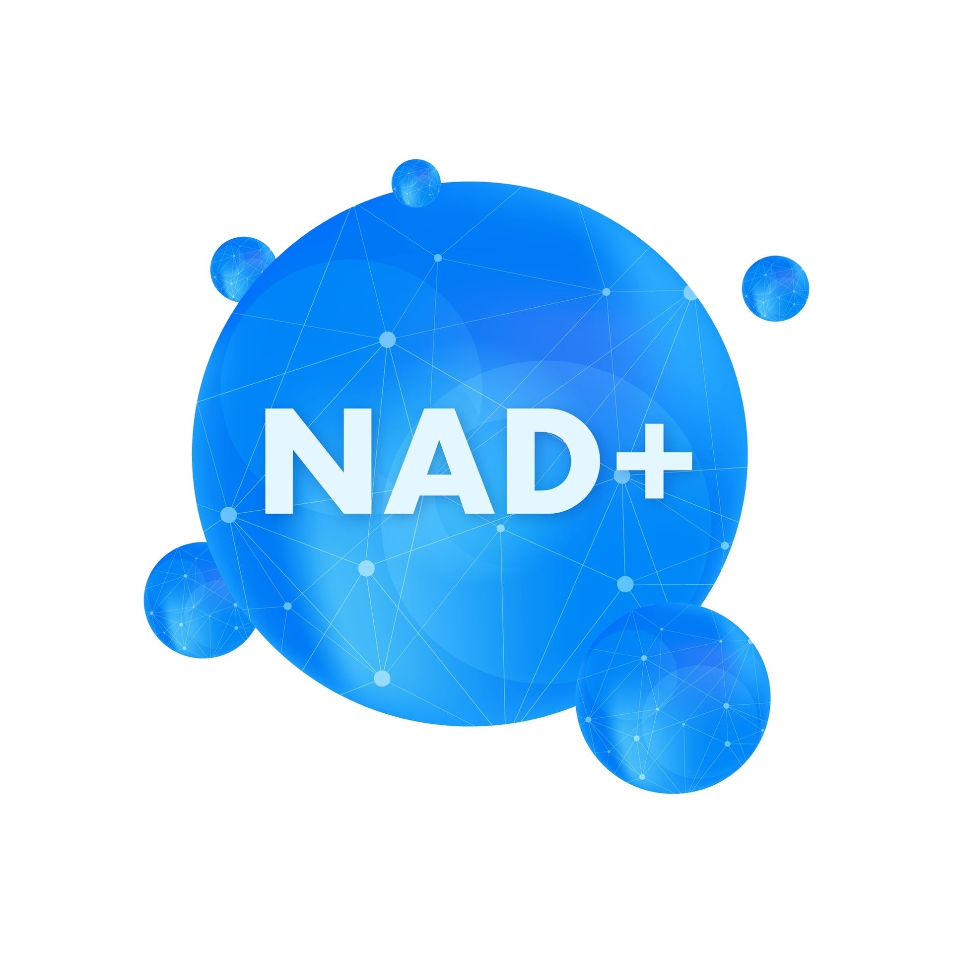 A blue circle with the word nad + written inside of it.