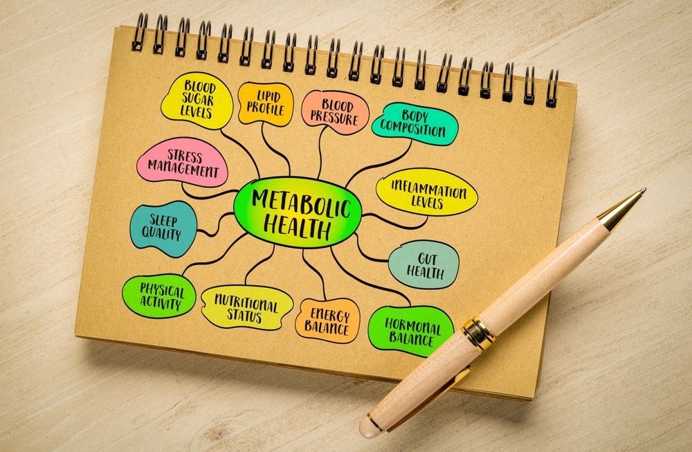 A notebook with a pen and a diagram about metabolism health