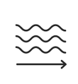A line drawing of waves with an arrow pointing to the right.