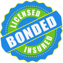 A blue and green stamp that says licensed bonded insured