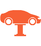 Orange car on a lift.