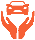 Orange car above open orange hands, suggesting protection or care.
