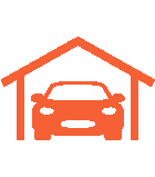 Orange car inside an orange garage.