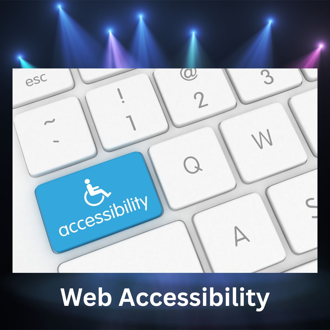 A keyboard with a blue button that says web accessibility