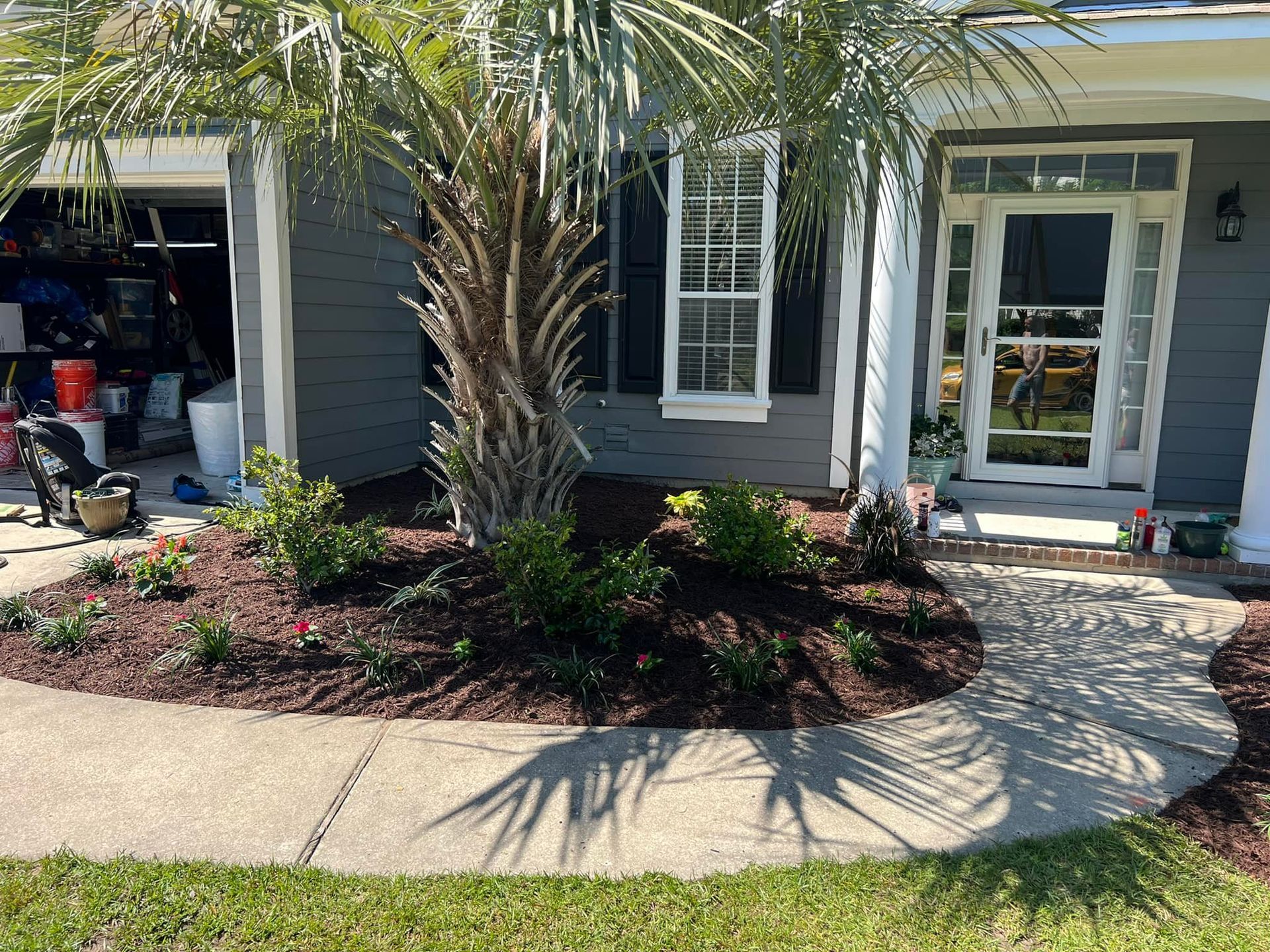 A house with a palm tree in front of it and a walkway leading to it - Mount Pleasant, SC - C&B Landscape LLC