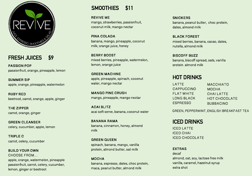 Smoothies menu