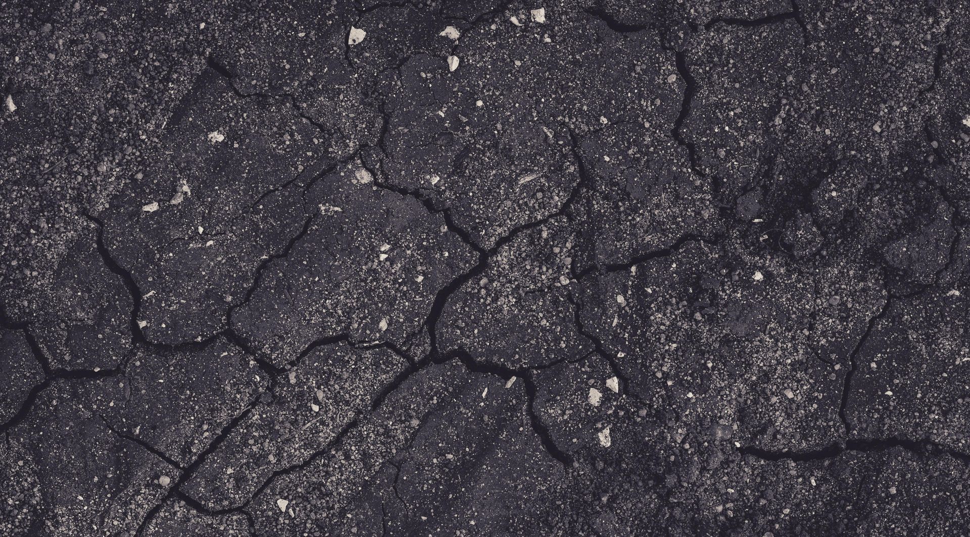 A close up of a cracked asphalt road.