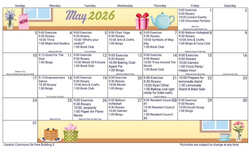March 2026 calendar with duckling graphic. Events listed for each day; appointments and reminders.