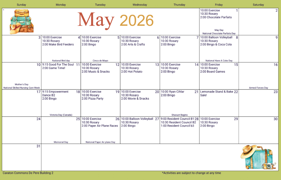 April 2026 calendar page with a floral theme, listing daily appointments and activities throughout the month.