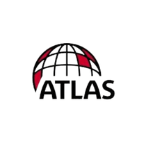 Atlas logo: Globe with red sections, black grid, and