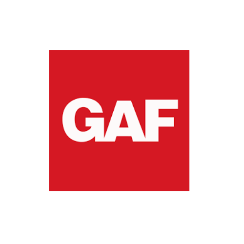 GAF logo: white letters GAF in a red square.