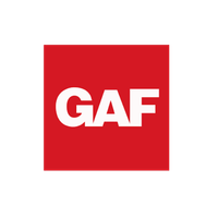 GAF logo: white letters GAF in a red square.