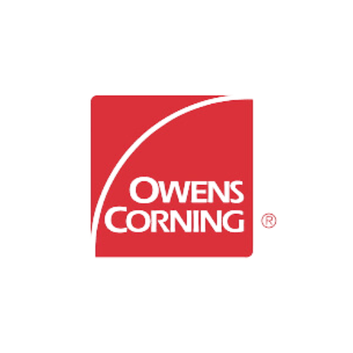 Owens Corning logo: Red square with curved white line and white 