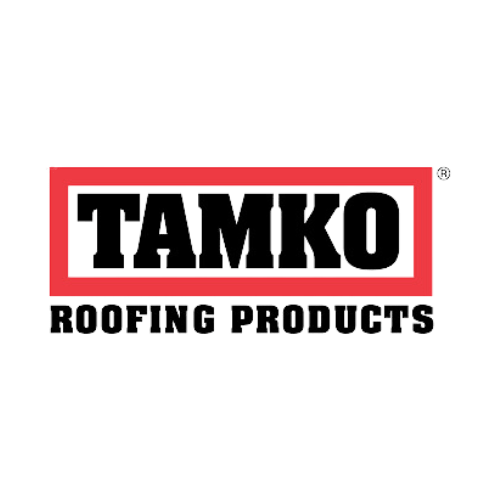 TAMKO Roofing Products logo: Red rectangle with white text 