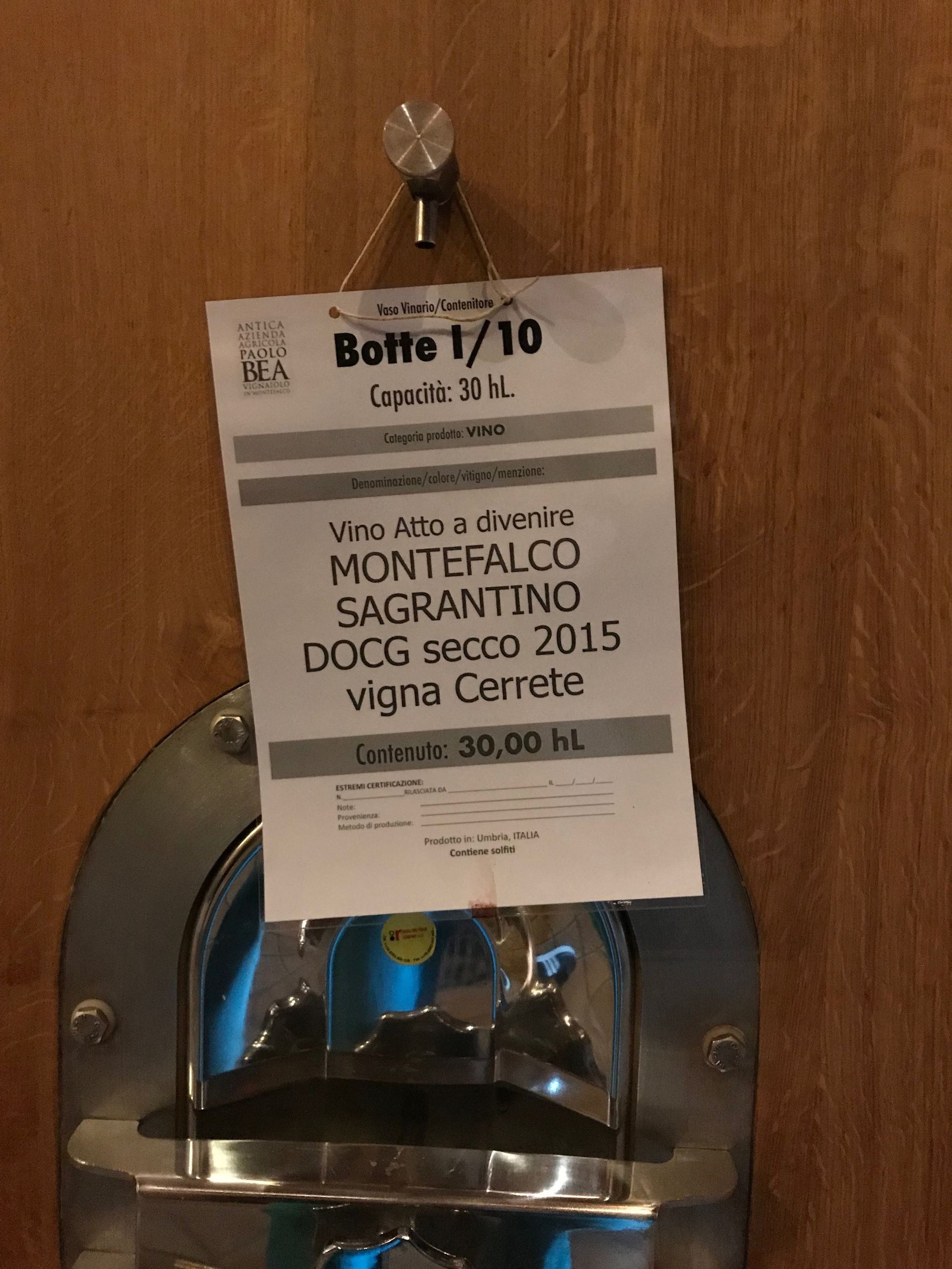 wine barrel tag Montefalco Italy