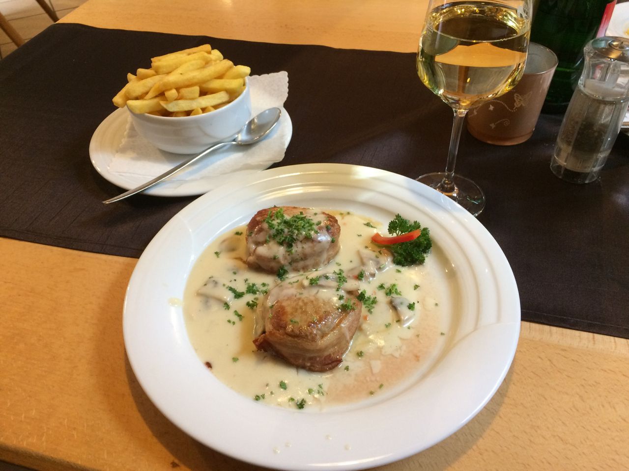 German food with white wine